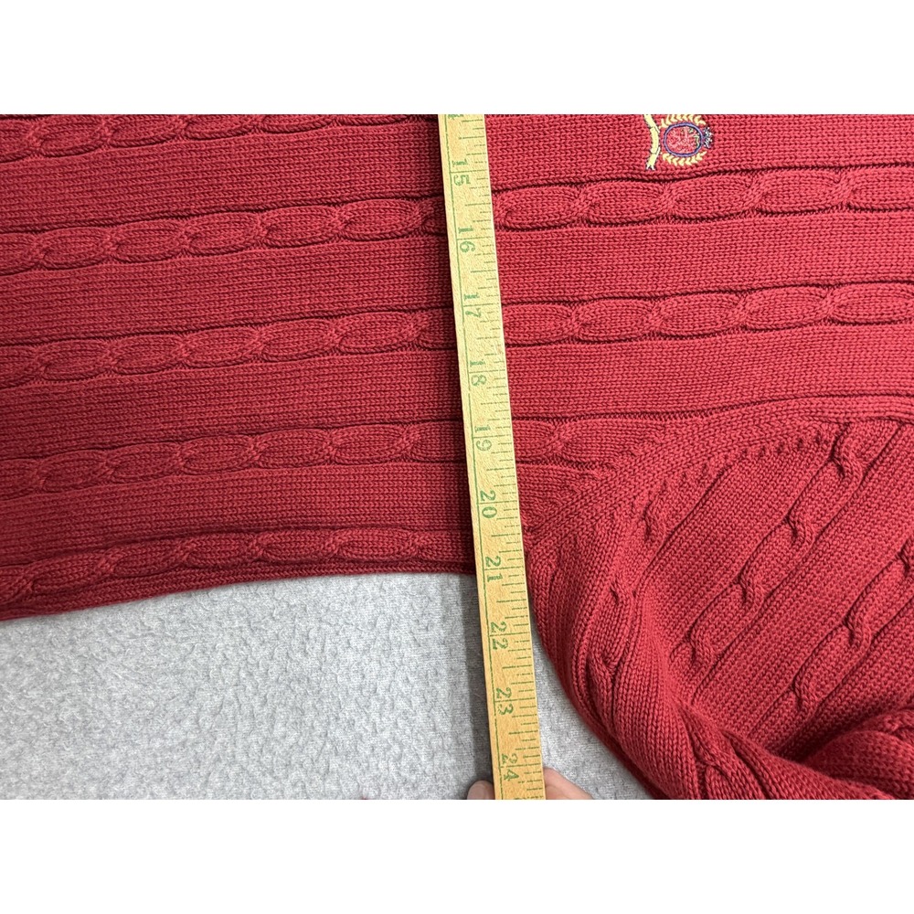 Tommy Hilfiger Sweater Mens Large Red Cable Knit Crewneck Crest Logo Pullover - Picture 5 of 7